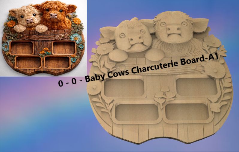 3D STL File – Baby Cows Charcuterie Board (CNC Ready)