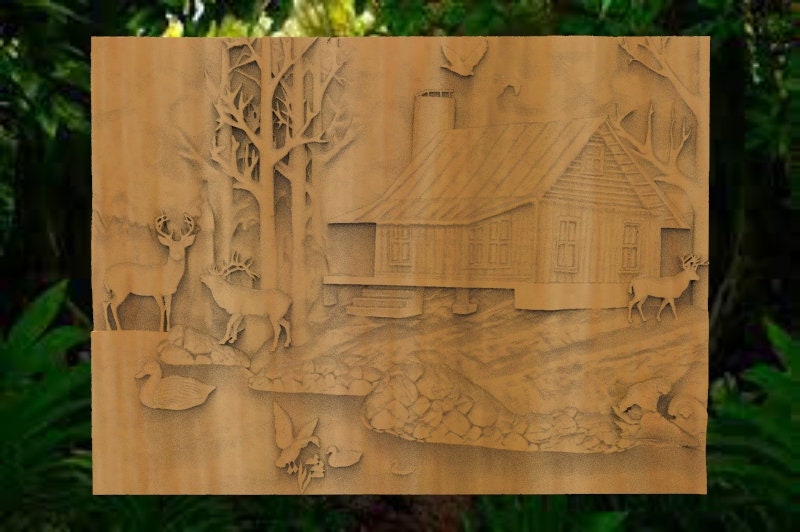 Log Cabin – 3D STL CNC Digital File (With & Without Frame)