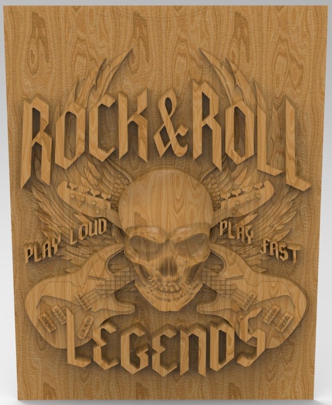 3d Stl Models, Stl, CNC Model, Rock & Roll Design, Skull, Guitar, D-n-J-0010