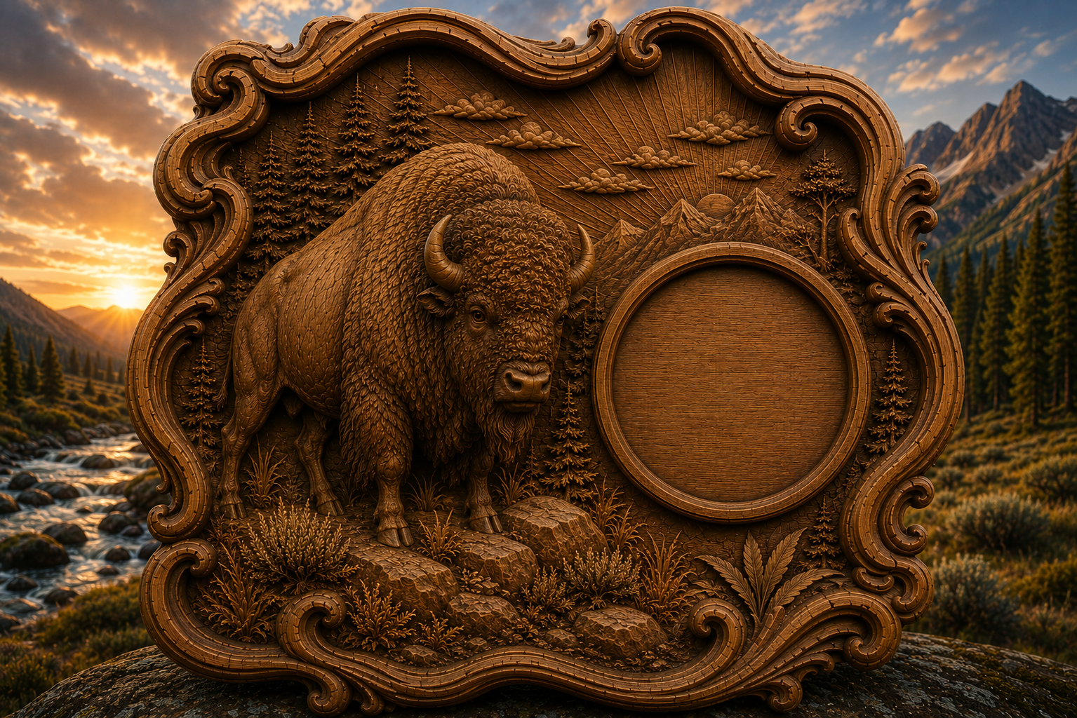American Bison Clock 3D STL File – CNC & 3D Print Ready | D-n-J-Bison-01