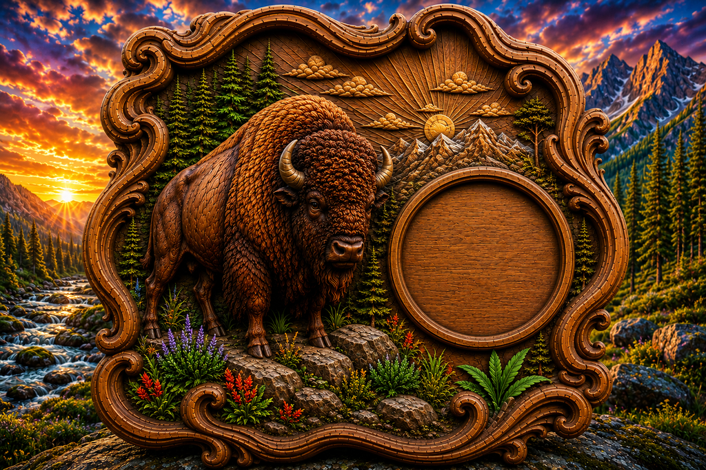 American Bison Clock 3D STL File – CNC & 3D Print Ready | D-n-J-Bison-01
