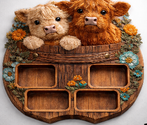 Baby Cows Charcuterie Board 3D STL File – CNC Ready (Design A1)