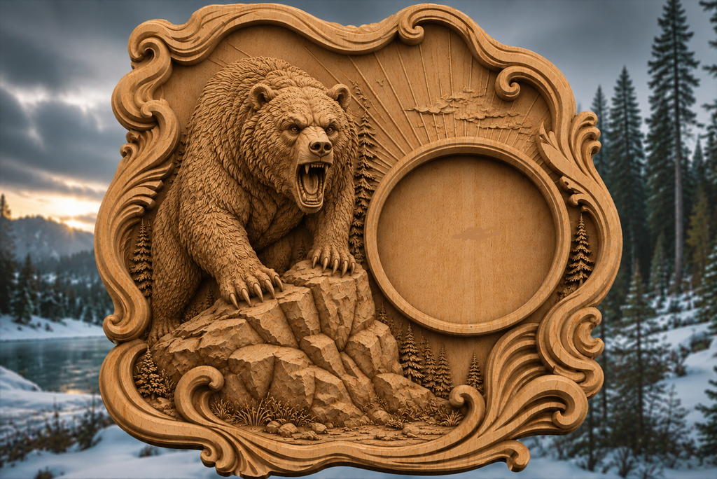 Grizzly Bear Clock 3D STL File – CNC & 3D Print Ready