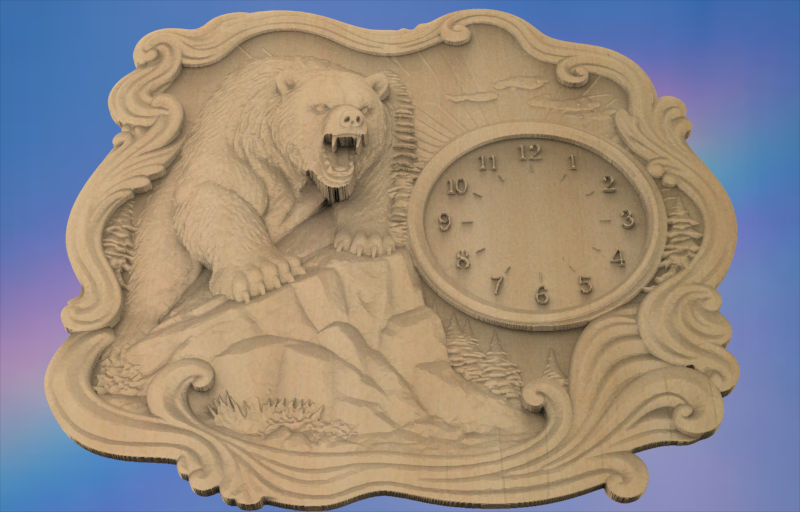 Grizzly Bear Clock 3D STL File – CNC & 3D Print Ready