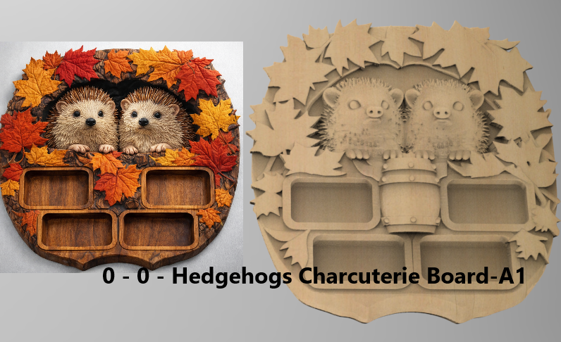 Hedgehogs Charcuterie Board 3D STL File – CNC Ready (Design A1)