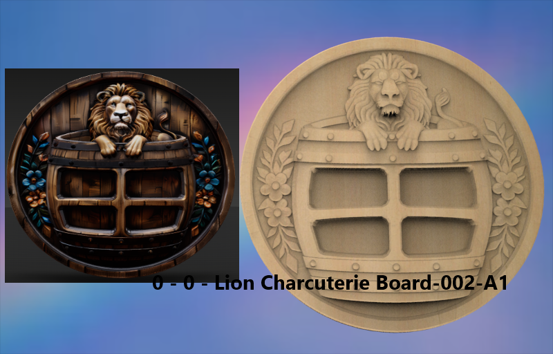 Lion Charcuterie Board 3D STL File – CNC Ready (Design 002)
