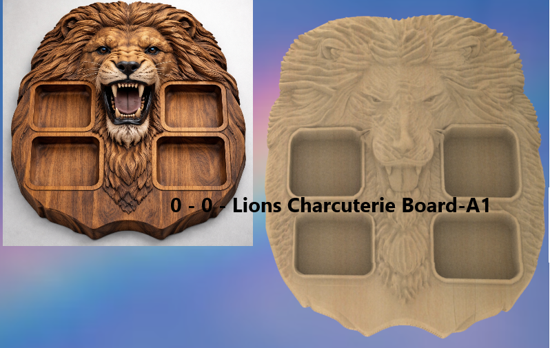 Lions Charcuterie Board 3D STL File – CNC Ready (Design A1)