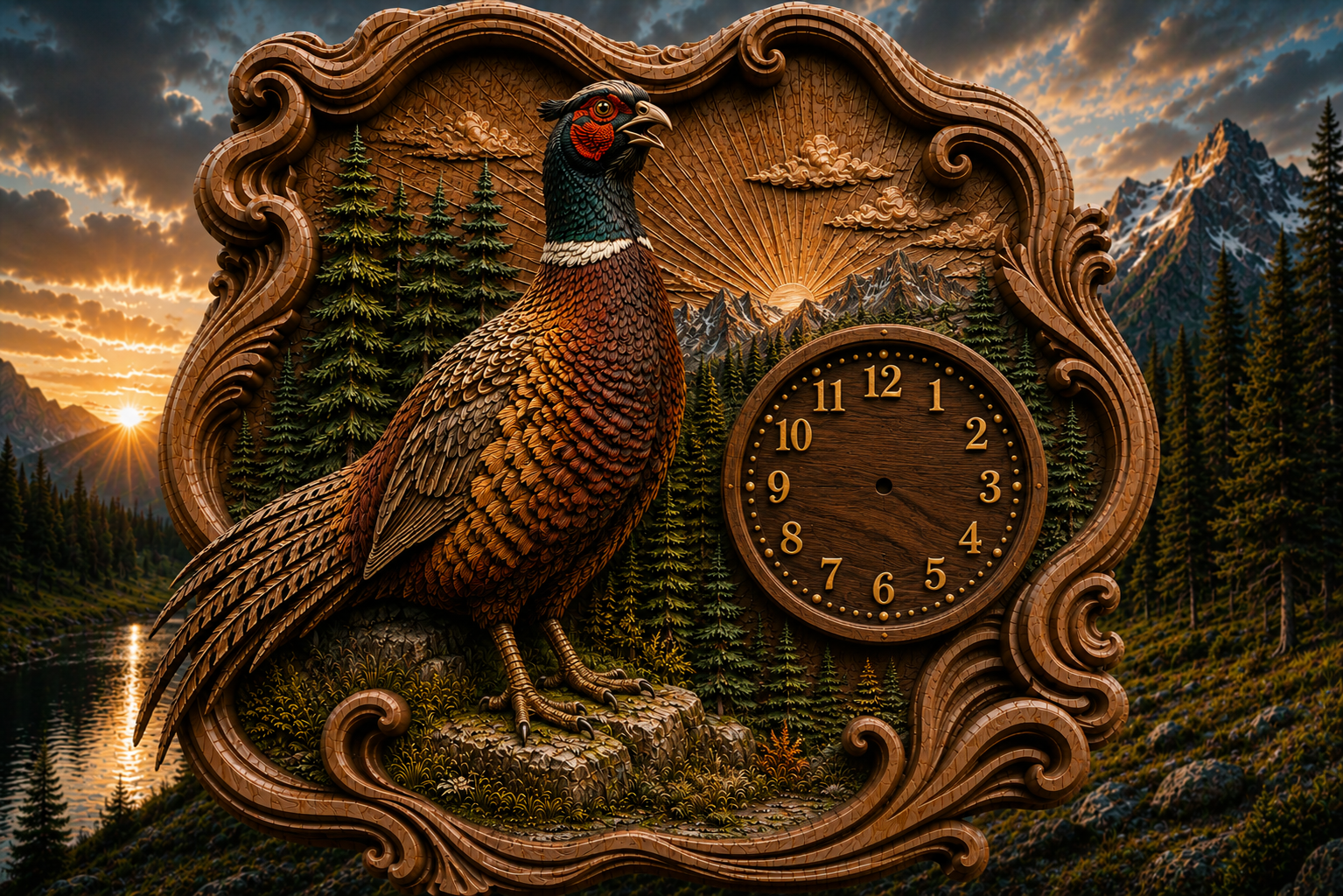 Pheasant Clock 3D STL File – CNC & 3D Print Ready