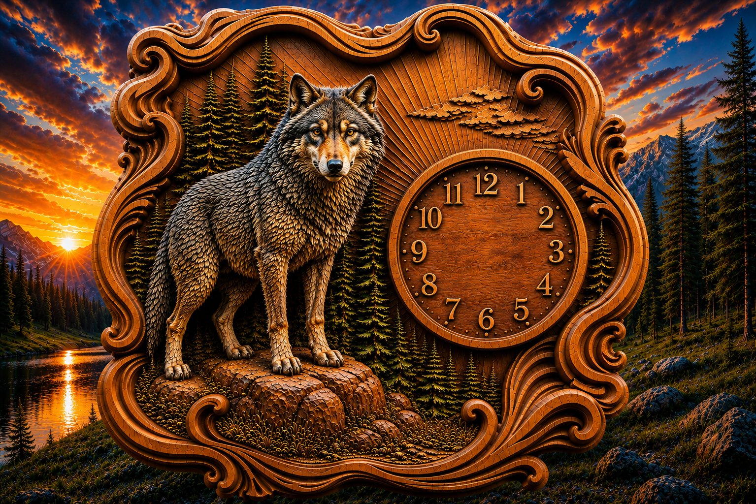 Wolf Clock 3D STL File – CNC & 3D Print Ready