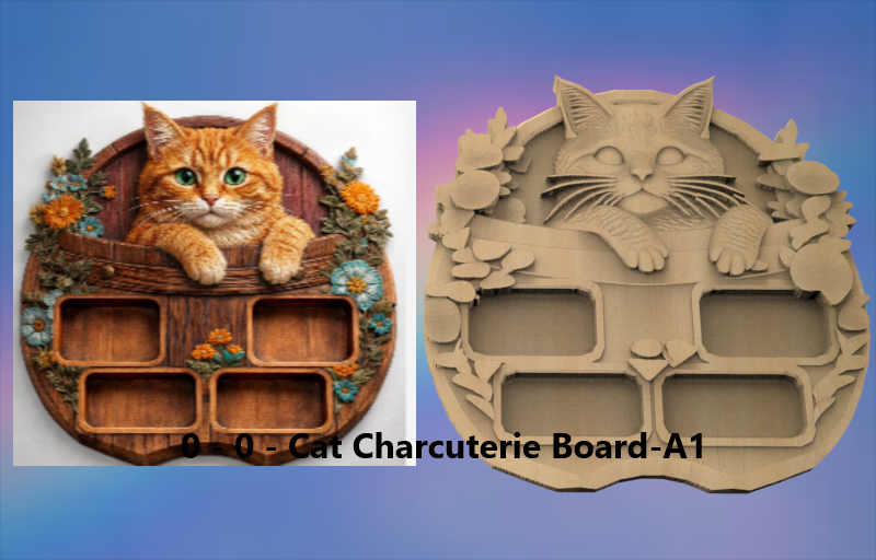 Cat Charcuterie Board 3D STL File – CNC Ready (Design A1) | Doug-n-Jaci Creations