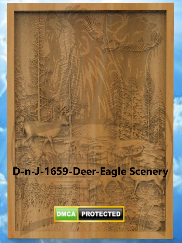 Deer & Eagle Wildlife Scenery – 3D STL CNC Digital File
