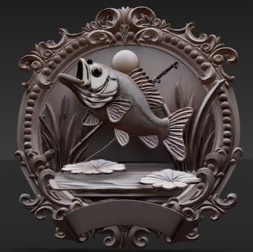 Bass Fishing Plaque 3D STL File – CNC & 3D Print Ready