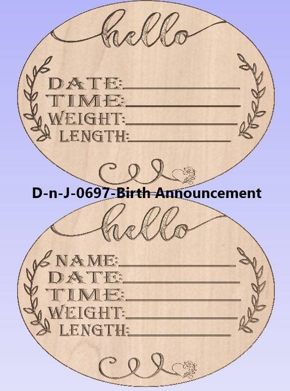 2d Dxf Svg,  CNC Model, Baby Announcements Plaque, New Born Baby, D-n-J-0697-Birth Announcement