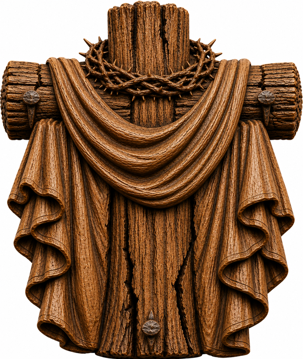 Custom Crowned Wooden Cross with Draped Cloak